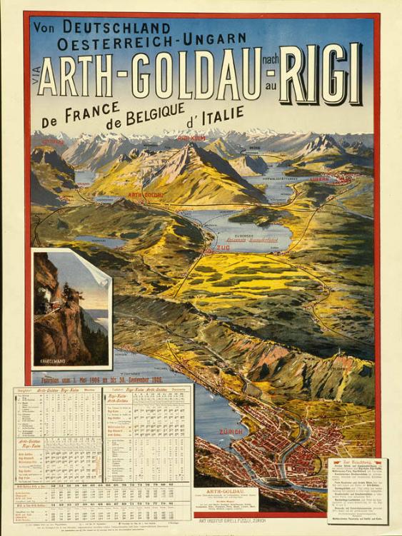 Arth-Goldau-Rigi - Fahrplan vom 1.Mai 1906 an bis 30. September 1906.  Von Deutschland, Oesterreich-Ungarn - De France, de Belgique, d'Italie