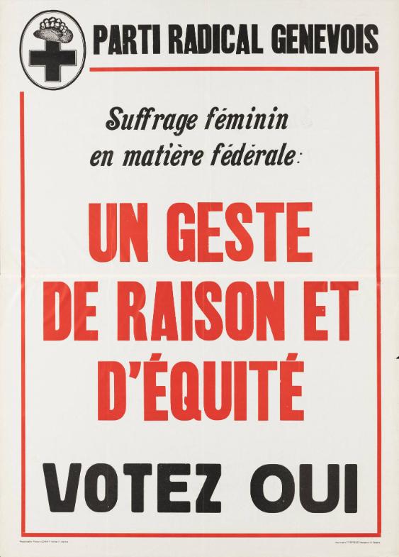 Parti Radical Genevois - Suffrage féminin en matière fédérale: Un geste de raison et d'équité - Votez oui