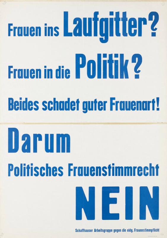 Frauen ins Laufgitter? Frauen in die Politik? Beides schadet guter Frauenart! Darum politisches Frauenstimmrecht Nein