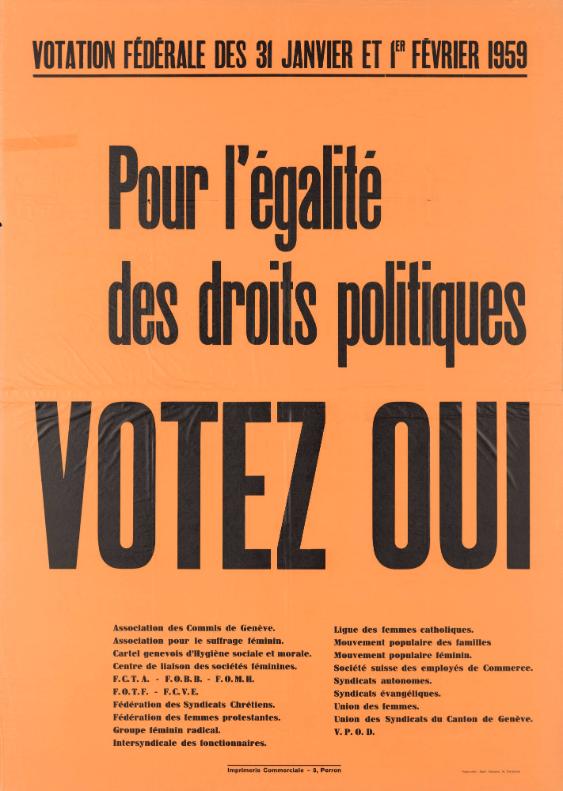Votation fédérale des 31 janvier et 1er février 1959 - Pour l'égalité des droits politiques - Votez oui