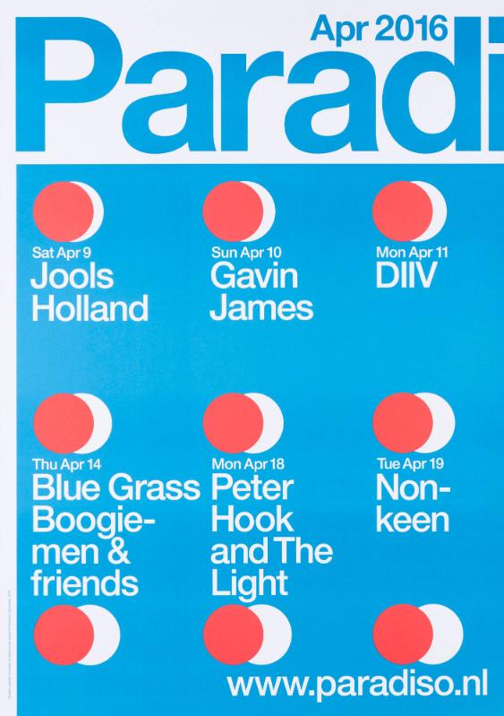 Paradi[so] - Jools Holland - Gavin James - DIIV - Blue Grass Boogie-men & friends - Peter Hook and The Light - Nonkeen - www.paradiso.nl