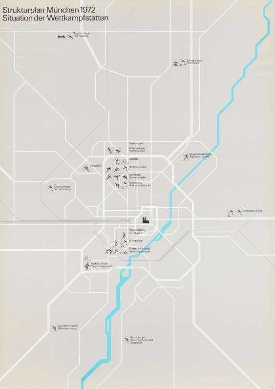 Strukturplan München 1972 - Situation der Wettkampfstätten - Olympiade München 1972