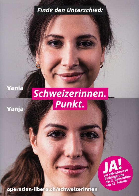 Finde den Unterschied: Schweizerinnen. Punkt. Vania - Vanja - Ja! Zur erleichterten Einbürgerung der 3. Generation
