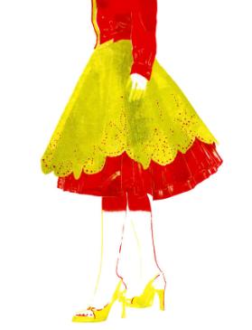43. Red and yellow perforated dress