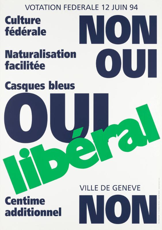 Votation féderale 12.6.1994 - Libéral - Culture fédérale - non - Natural isation facilitée - oui - Casques bleus - oui - Centime additionnel - non