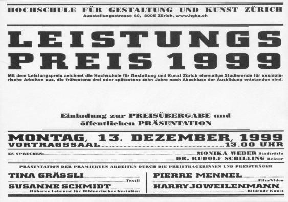 Leistungspreis der HGKZ 1999