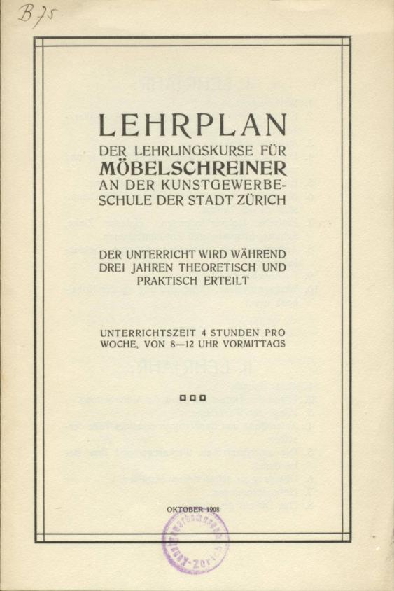 Kunstgewerbeschule der Stadt Zürich, Lehrplan der Lehrlingskurse für Möbelschreiner

