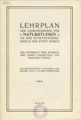 Kunstgewerbeschule der Stadt Zürich, Lehrplan der Lehrlingskurse für Naturstudien