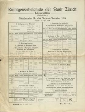 Kunstgewerbeschule der Stadt Zürich, SS 1914