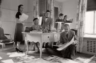 Walter Sanders, Harper's Bazaar Layout Meeting, 1952, mit Carmel Snow und Alexey Brodovitch, © …