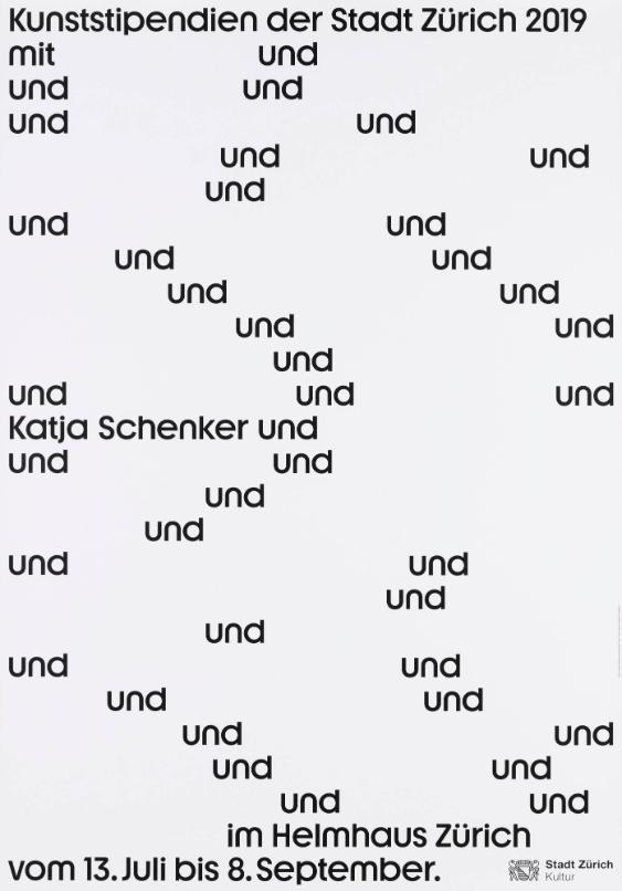Kunststipendien der Stadt Zürich 2019 mit - und -  Katja Schenker im Helmhaus Zürich