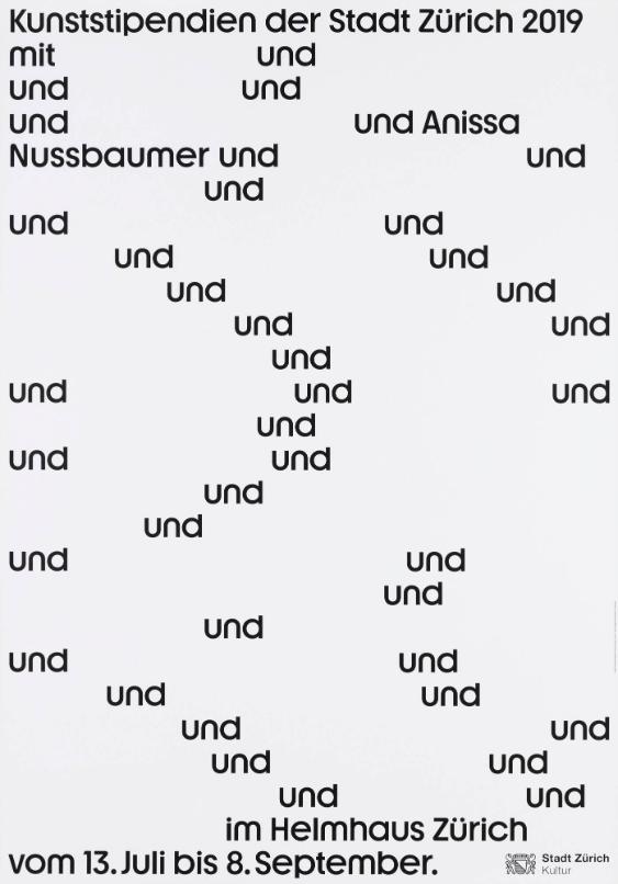 Kunststipendien der Stadt Zürich 2019 mit - und -  Anissa Nussbauer im Helmhaus Zürich