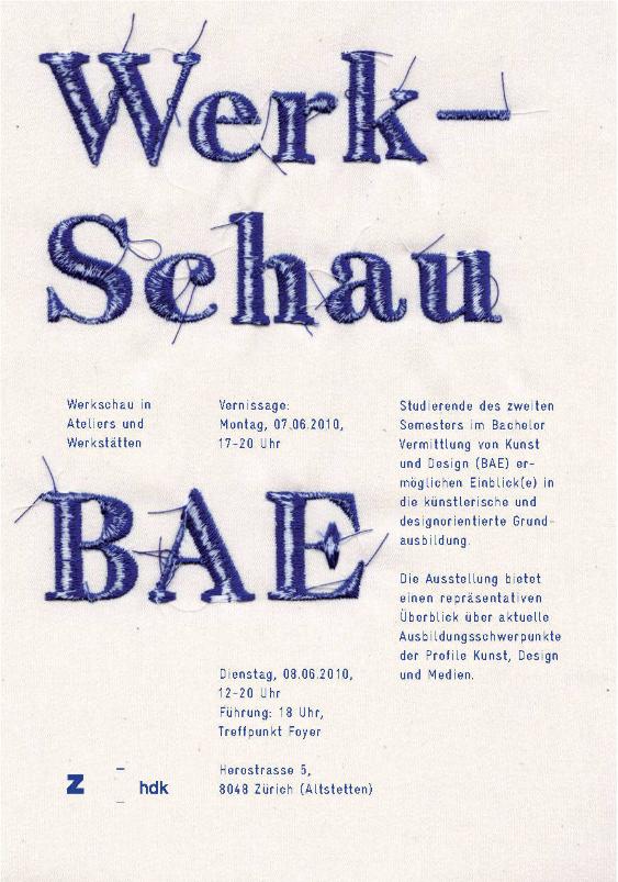 Bachelor of Arts in Vermittlung von Kunst und Design, Werkschau 2010 (BAE - 2. Semester)