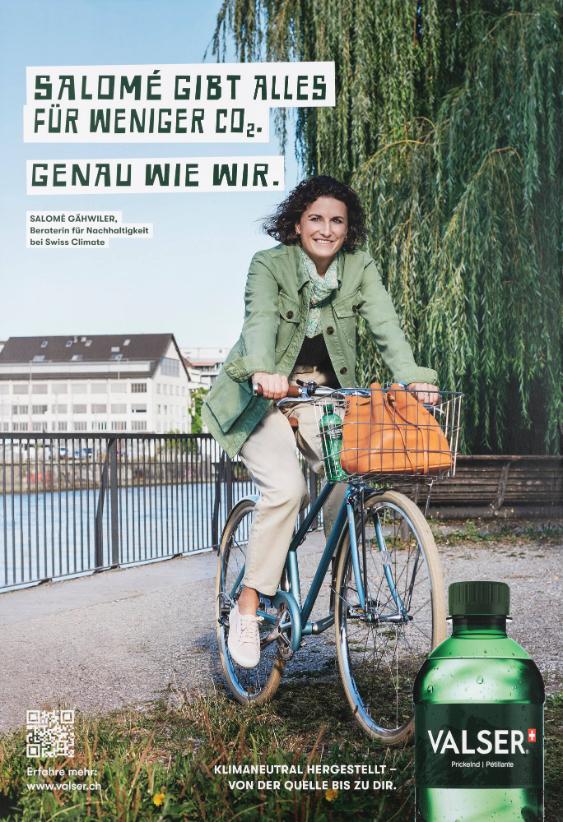 Salomé gibt alles für weniger CO2. Genau wie wir. Klimaneutral hergestellt - von der Quelle zu Dir. Valser