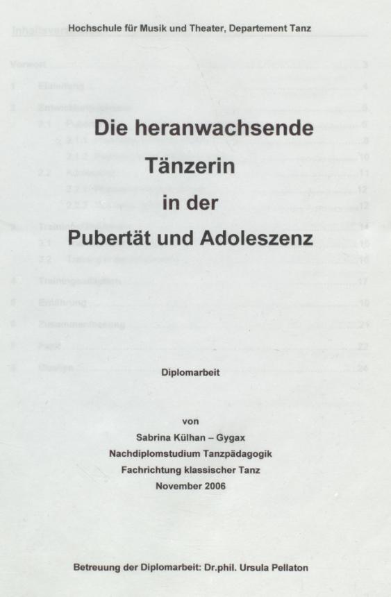 Die heranwachsende Tänzerin in der Pubertät und Adoleszenz