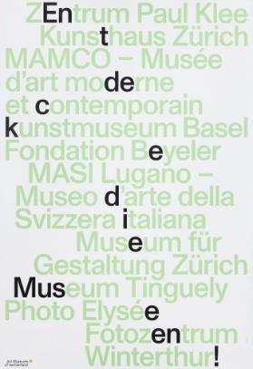Entdecke die Museen! Zentrum Paul Klee - Kunsthaus Zürich - MAMCO - Musée d'art moderne et contemporain - Kunstmuseum Basel - Fondation Beyeler - MASI Lugano - Museo d'arte della Svizzera italiana - Museum für Gestaltung Zürich - Museum Tinguely - Photo Elysée - Fotozentrum Winterthur