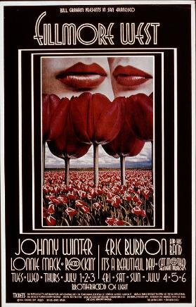 Bill Graham presents in San Francisco - Johnny Winter - Lonnie Mack - Rockin' Foo - Eric Burdon and his band - It's A Beautiful Day - Cat Mother and The Allnight Newsboys - Fillmore West