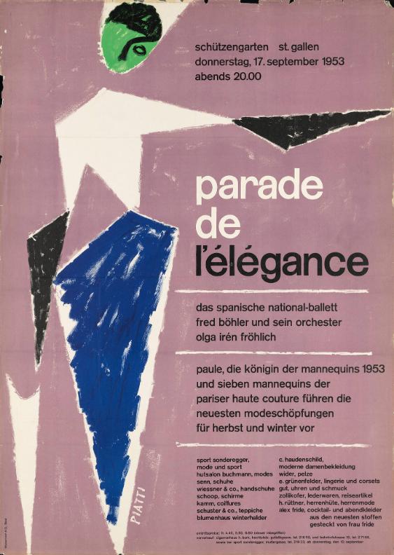 Parade de l'élégance - das spanische Nation-Ballett - Fred Böhler und sein Orchester - Olga Irén Fröhlich - Paule, die Königin der Mannequins 1953 und sieben Mannequins der Pariser Haute Couture führen die neuesten Modeschöpfungen für Herbst und Winter vor