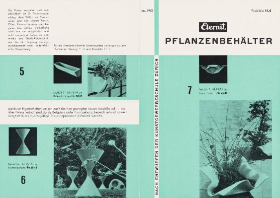 Eternit Pflanzenbehältern nach Entwürfen der Kunstgewerbeschule Zürich