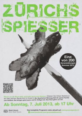 Zürichs Spiesser - Eine von 200 Veranstaltungen Sommer 2013 - Wenn's um die Wurst geht, wird jeder gerne zum Spiesser. Erleben SIe Urb Barbecue auf dem letzten Bauernhof im Kreis 8. Der Quartierhof Weinegg lädt die ganze Familie zum Grillfest. Sie bringen guten Laune und Ihr Grillgut mit. Den Rest gibt's vor Ort. - Stadt Zürich - Grün Stadt Zürich