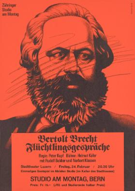 Bertold Brecht - Flüchtlingsgespräche - Regie Peter Kopf - mit Rudolf Bobber und Norbert Klassen - Studio am Montag, Bern - Einmaliges Gastspiel im mobilen Studio (im Keller des Stadthauses)