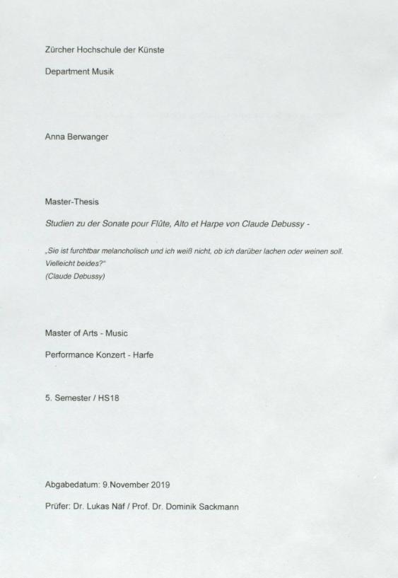 Studien zu der Sonate pour Flûte, Alto et Harpe von Claude Debussy