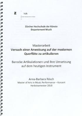 Versuch einer Anweisung auf der modernen Querflöste zu artikulieren