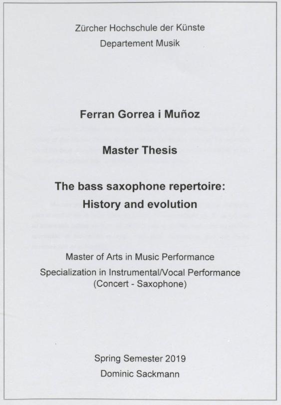 The bass saxophone repertoire: History and evolution