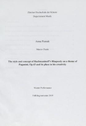 The style and concept of Rachmaninoff's Rhapsody on a theme of Paganini, Op. 43 and its place in his creativity