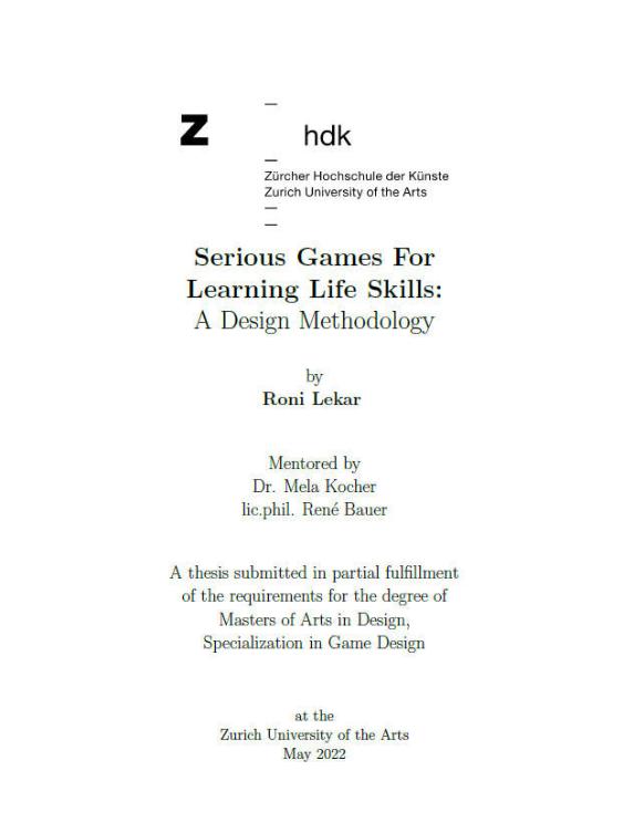 Serious Games For Learning Life Skills
