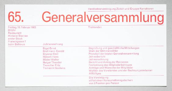Handsetzervereinigung Zürich und Gruppe Korrektoren – 65. Generalversammlung