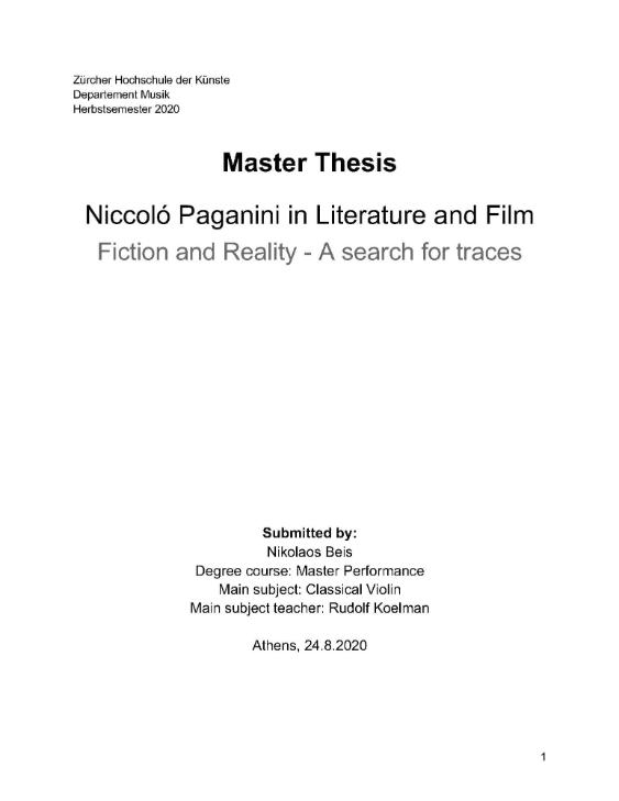 Niccolò Paganini in Literature and Film. Fiction and Reality - A search for traces