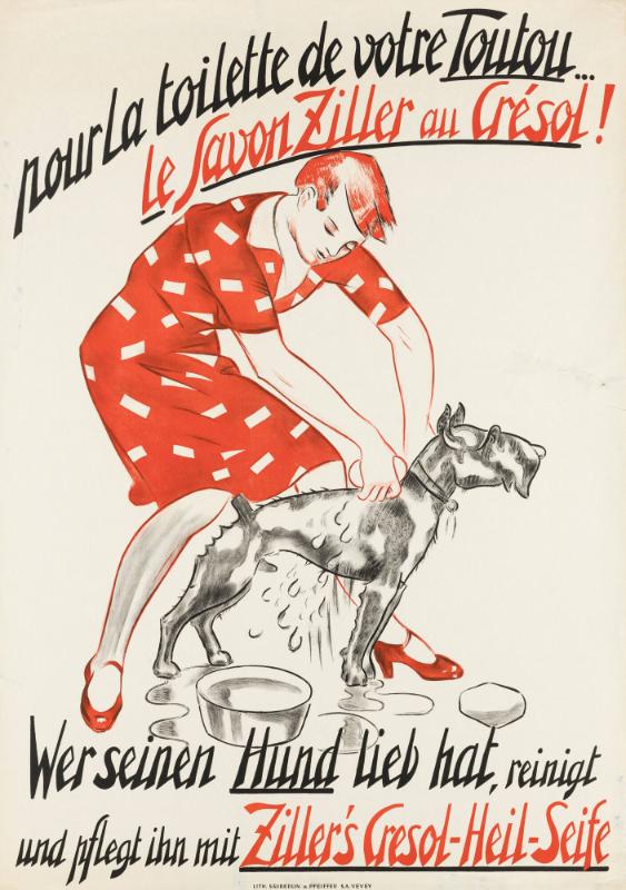 Pour la toilette de votre toutou...Le savon Ziller au crésol! Wer seinen Hund lieb hat, reinigt und pflegt ihn mit Ziller's Cresol-Heil-Seife