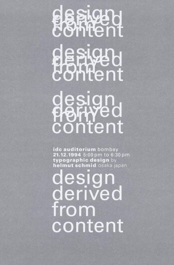 Design Derived from Content - IDC Auditorium Bombay - Typographic Design by Helmut Schmid Osaka Japan
