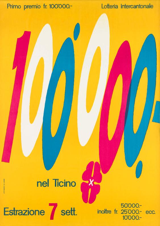 Primo premio Fr. 100'000.- - Loteria Intercantonale nel Ticino - Estrazione 7 sett.