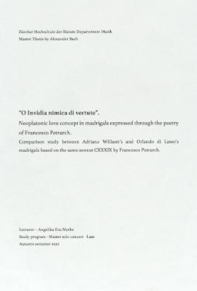 "O Invidia nimica di vertute". Neoplatonic love concept in madrigals expressed through the poetry of Francesco Petrarch.