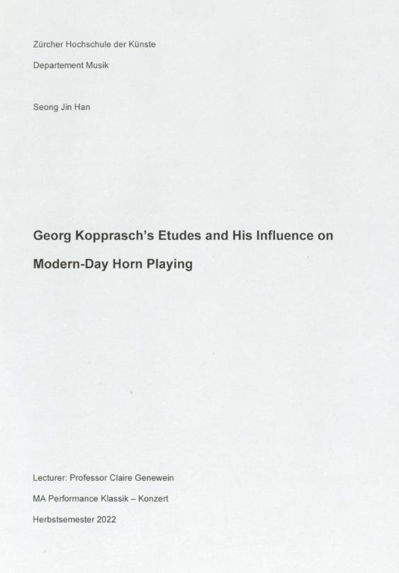 Georg Kopprasch's Etudes and His Influence on Modern-Day Horn Playing