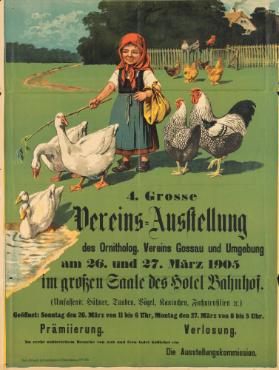 4. Grosse Vereins-Ausstellung des Ornitholog. Vereins Gossau und Umgebung - im grossen Saale des Hotel Bahnhof. (Umfassend: Hühner, Tauben, Vögel, Kaninchen, Fachutensilien) - Prämierung - Verlosung - Zu recht zahlreichem Besuche von nah und fern ladet höflichst ein die  Ausstellungskommission.