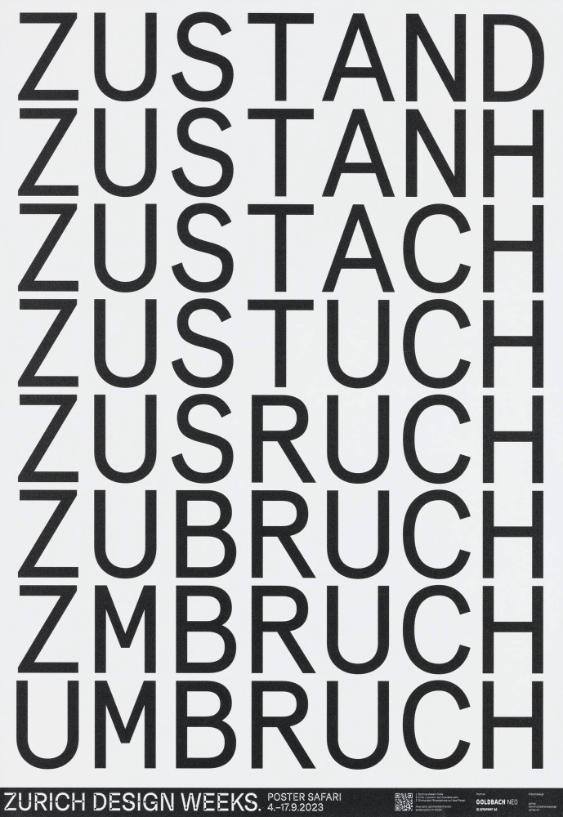 Zurich Design Weeks. Poster Safari - Zustand - Zustanh - Zustach - Zustuch - (...)