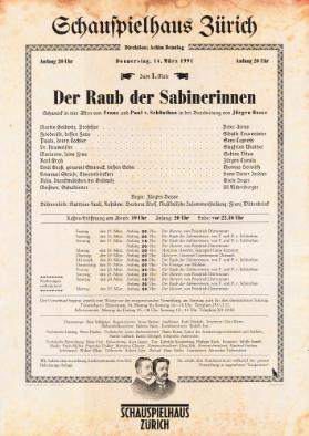 Schauspielhaus Zürich - Der Raub der Sabinerinnen - Schwank in vier Akten von Franz und Paul v. Schönthan in der Bearbeitung von Jürgen Bosse