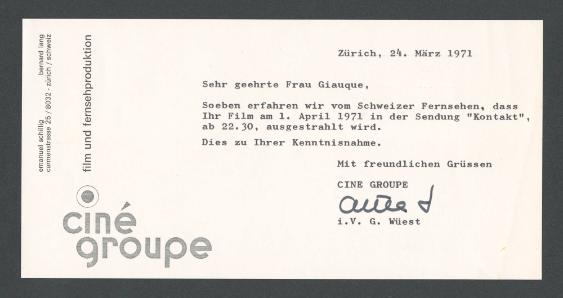 Produktion "Schweizer Künstler von heute"