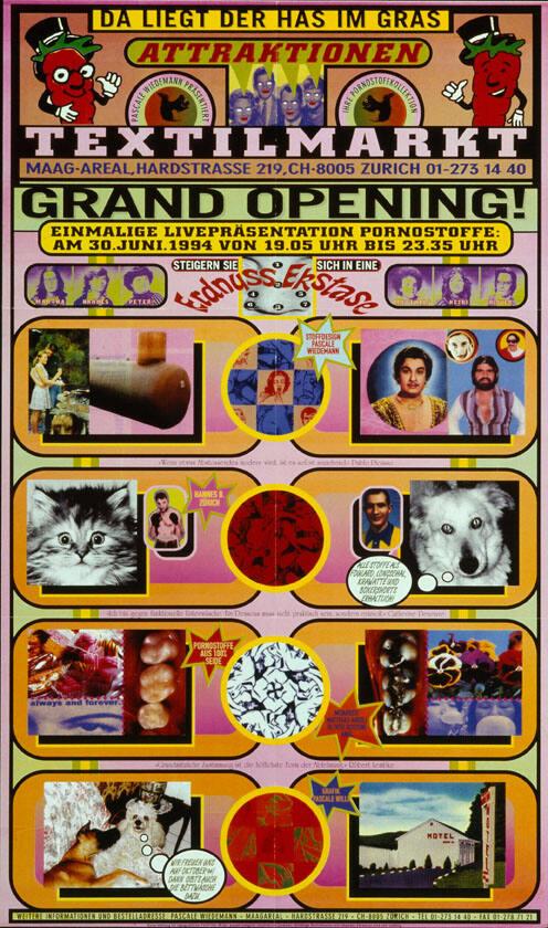 Grand Opening! - Textilmarkt - Einmalige Livepräsentation Pornostoffe - Am 30. Juni 1994 (...) - Pascale Wiedemann präsentiert ihre Pornostoffkollektion