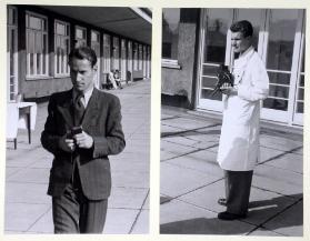 Menschen, Lehrer + Schüler der Fotoklasse auf der Terrasse
