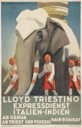 Lloyd Triestino Expressdienst Italien - Indien ab Genua - ab Triest und Genua nach Bombay