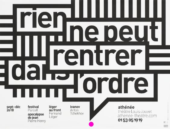 Rien ne peut rentrer dans l'ordre - Festival - Purcell - Apocalypse de Jean - Pierre Henry - Léger au front - Fernand Léger - Ivanov - Anton Tchekhov - Athénée Théâtre Louis Jouvet