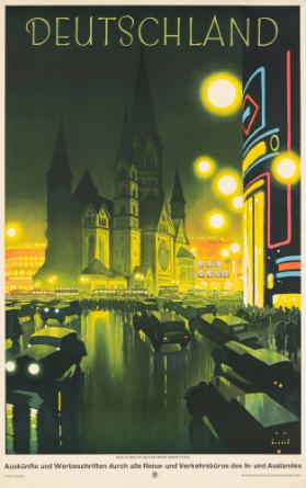 Deutschland - Berlin bei Nacht (an der Kaiser-Wilhelm-Gedächtniskirche) - Auskünfte und Werbeschriften durch alle Reise- und Verkehrsbüros des In- und Auslandes