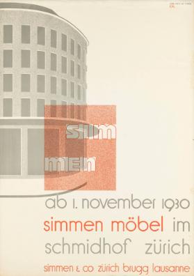 Simmen - ab 1. November 1930 Simmen Möbel im Schmidhof Zürich