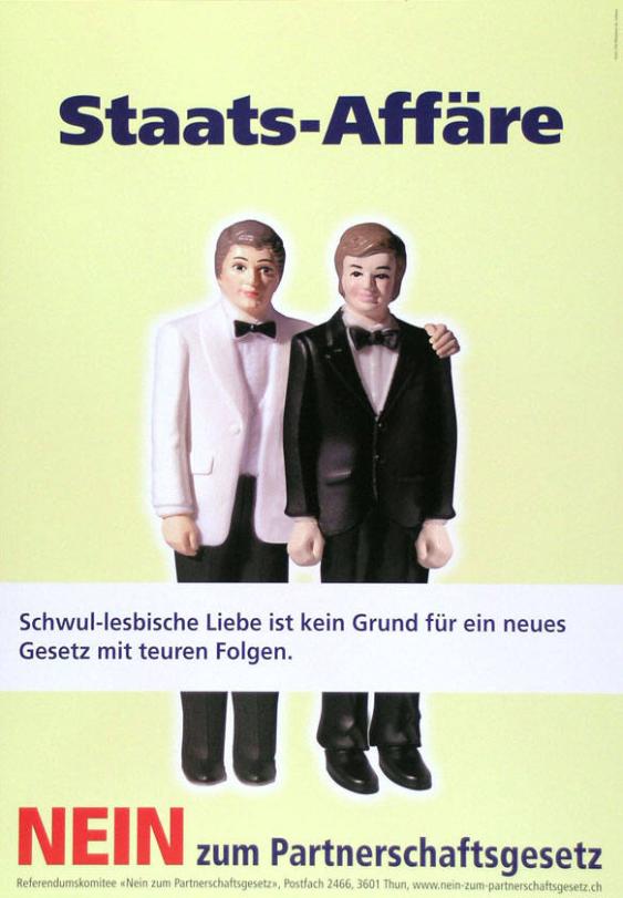 Staats-Affäre - Schwul-lesbische Liebe ist kein Grund für ein neues Gesetz mit teuren Folgen. Nein zum Partnerschaftsgesetz