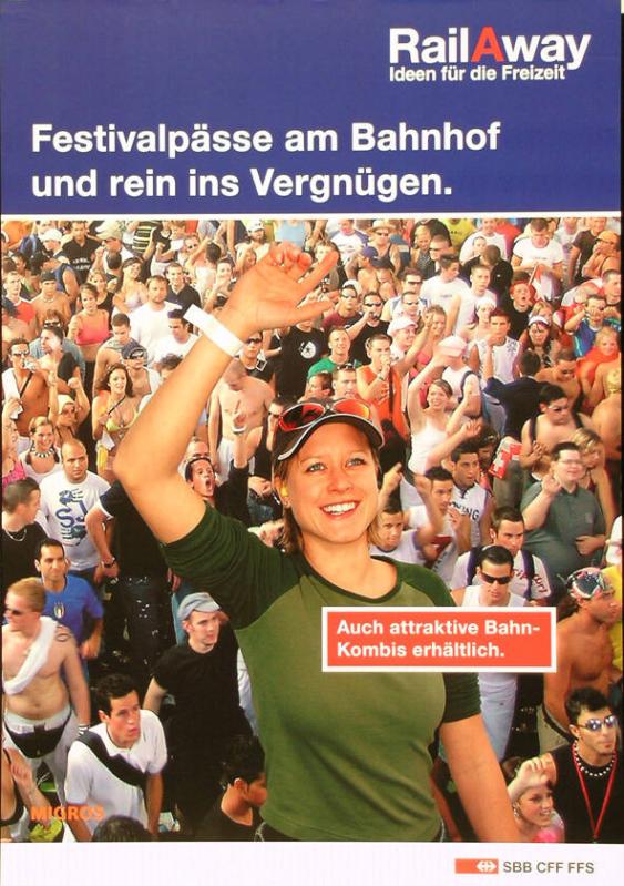 Rail away - Ideen für die Freizeit - Festivalpässe am Bahnhof und rein ins Vergnügen. Auch attraktive Bahn-Kombis erhältlich. SBB - CFF - FFS
