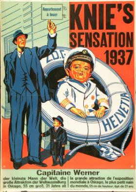Knie's Sensation 1937 - Capitaine Werner - der kleinste Mann der Welt, die grosse Attraktion der Weltausstellung in Chicago, 55 cm grpss. 21 Jahre alt